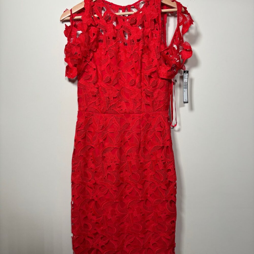 Tahari Gemma-Q Fire Red Lace Cocktail Dress Wedding Date Holiday Size 4